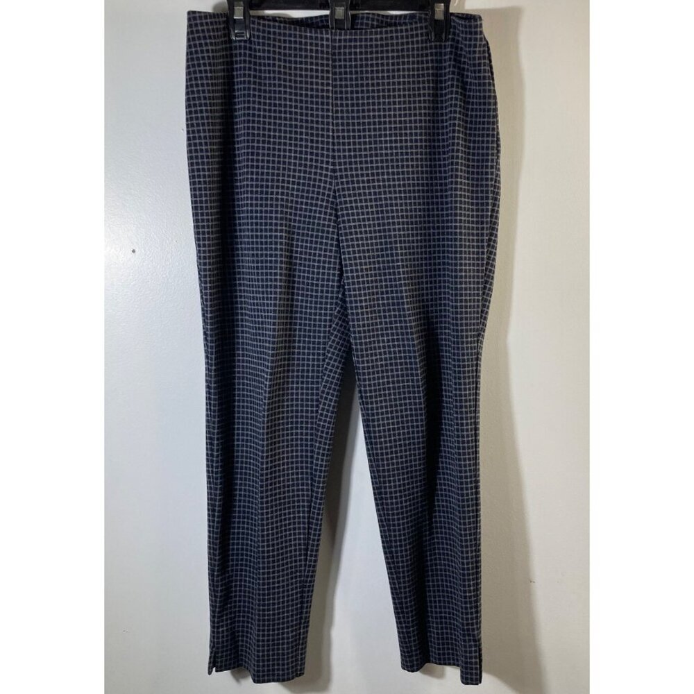 Womens J Jill Ponte Knit Slim Leg‎ Pull On Pants Blue White Checked L